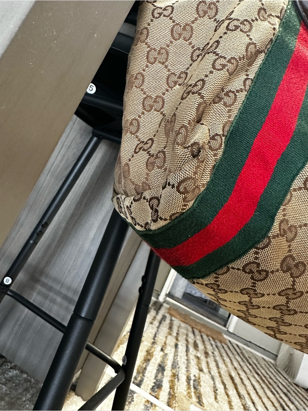 AUTHENTIC Vintage Gucci Brown Monogram Tote Green & Red Web Stripes & COA - Picture 6 of 11